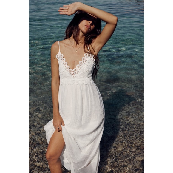 Zara strappy guipure lace midi dress white - Picture 2 of 8